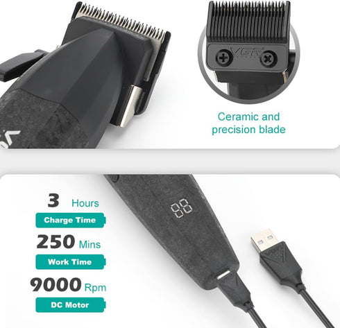 VGR 640 Professional Hair Clippers for Men – 9000RPM Cordless Barber Kit