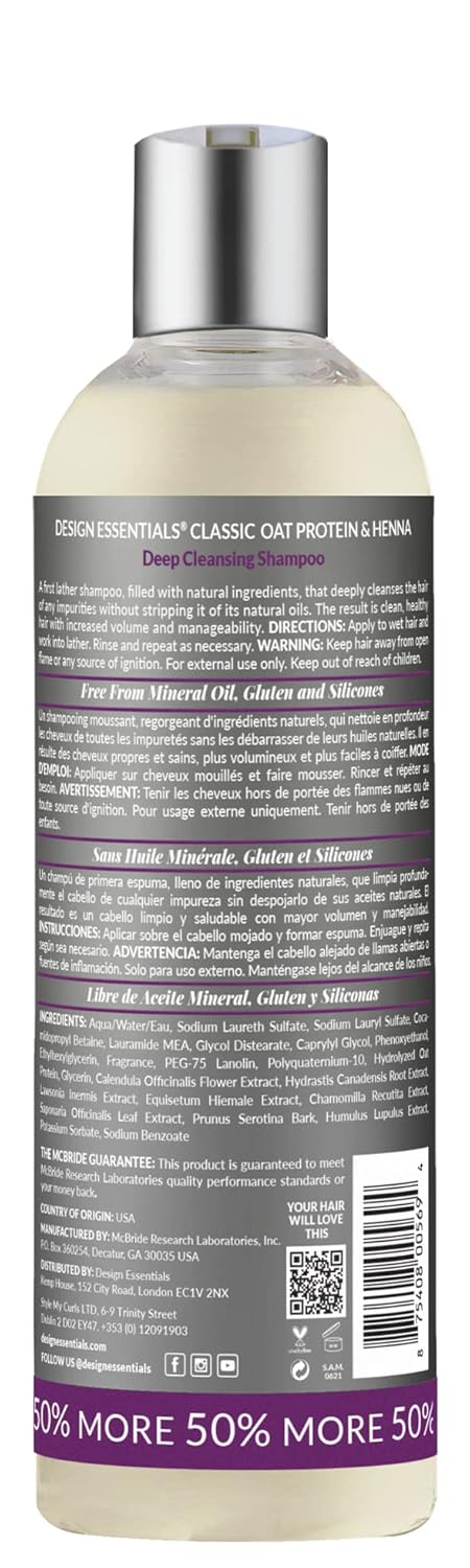 Design Essentials Oat Protein & Henna Deep Cleansing Shampoo 12 OZ(DES00569)