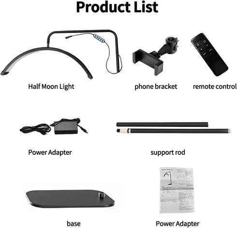 Half Moon LED Lamp – Adjustable Brightness & Height (Black)