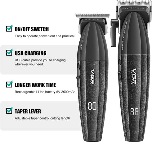 VGR 640 Professional Hair Clippers for Men – 9000RPM Cordless Barber Kit