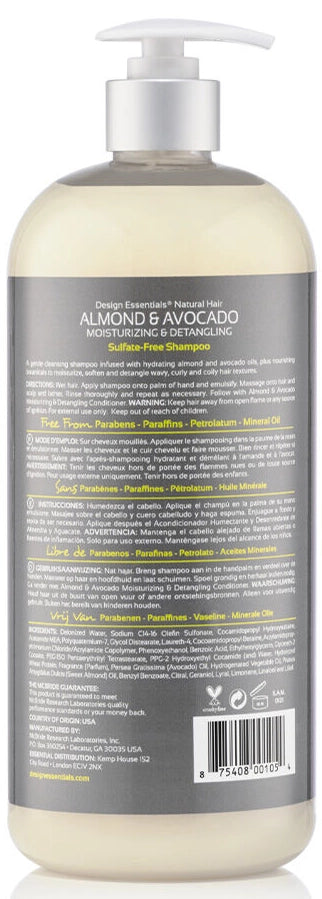 Design Essentials Natural Almond & Avocado Moisturizing & Detangling Sulfate-Free Shampoo – 32 oz(DES00105)