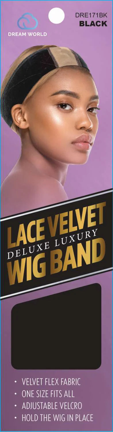VELVET WIG BAND WITH LACE BLACK (DRE171BK)