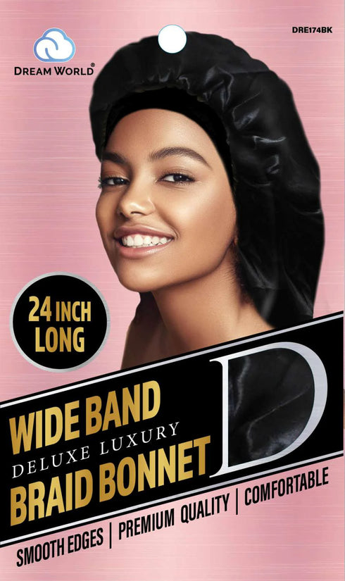DREAM WIDE BAND EXTRA LONG BRAID BONNET BLACK (DRE174BK)