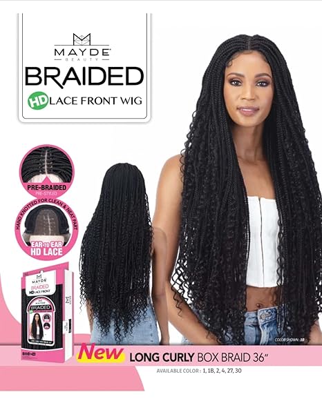 Long Curly Box Braids 36" HD Lace Front Braided Wig By Mayde Beauty
