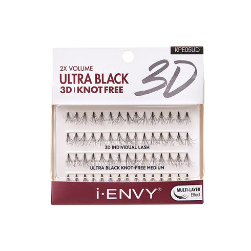 Kiss I Envy Individual Ultra Black Knot Free Medium 3D Eyelashes - KPE05UD