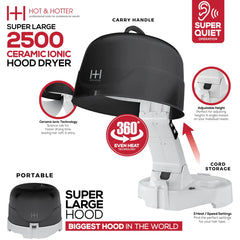 Hot & Hotter Salon Ceramic Ionic Hood Dryer BLK & WHITE #5916