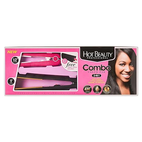 Hot Beauty Ceramic Flat Irons 2-in-1 Value Pack 1" and Mini 1/2" with Free Travel Pouch #HFID01N