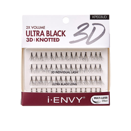 Kiss I Envy Individual Knotted Ultra Black Long 3D Eyelashes - KPE03UD