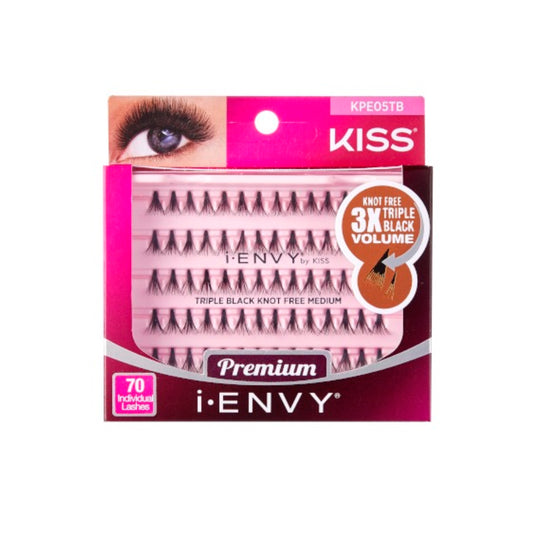 Kiss I Envy Individual Triple Black Knot Free Medium Eyelashes - KPE05TB