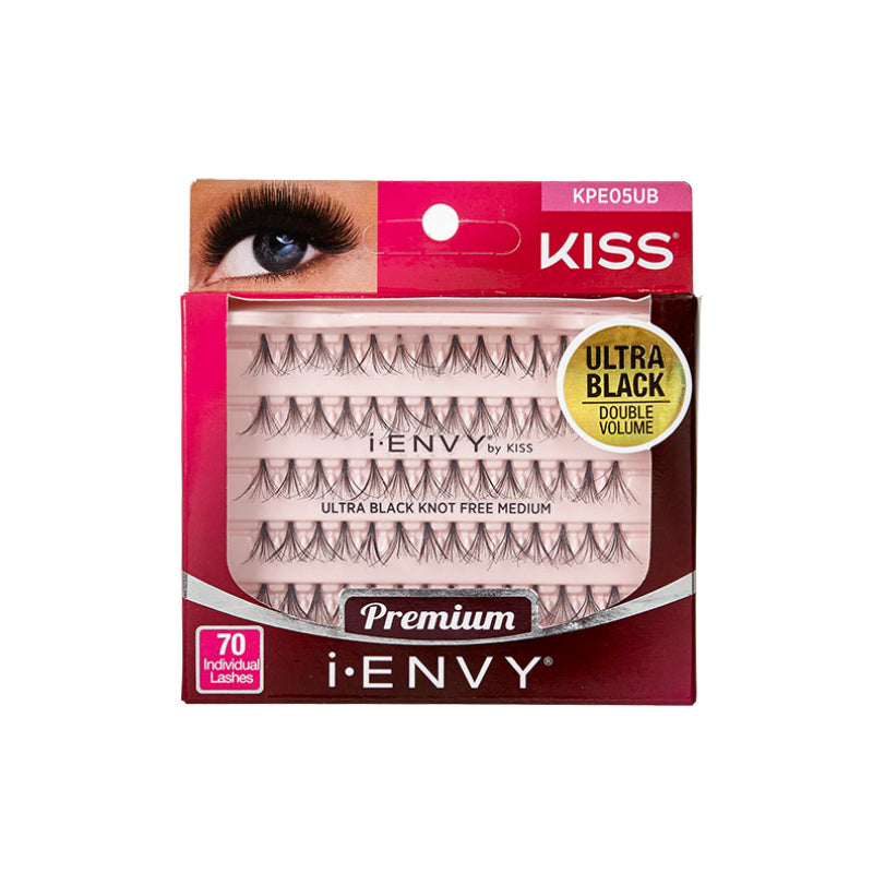 Kiss I Envy Individual Ultra Black Knot Free Medium Eyelashes - KPE05UB