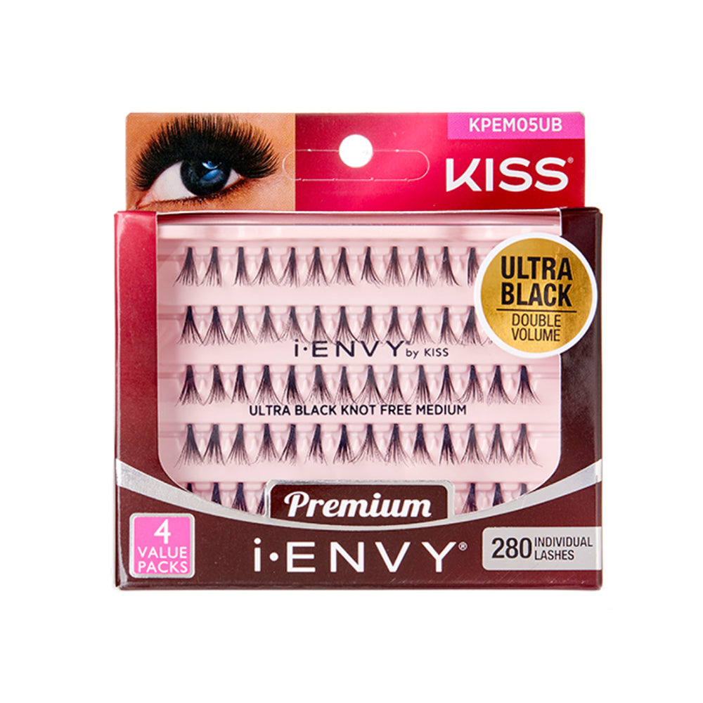 Kiss I Envy Individual Ultra Black Knot Free Medium Eyelashes - KPEM05UB