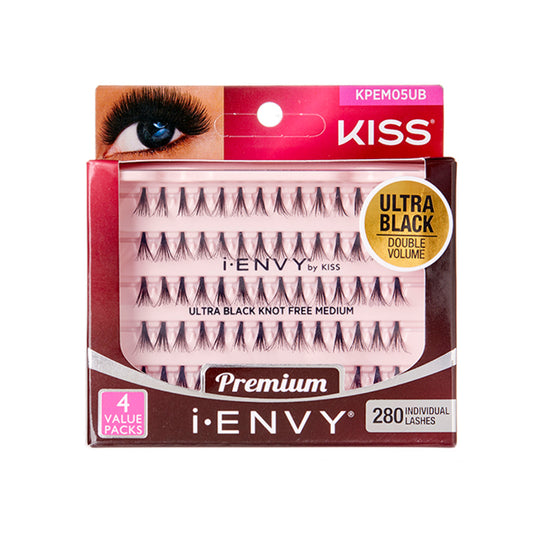 Kiss I Envy Individual Ultra Black Knot Free Medium Eyelashes - KPEM05UB